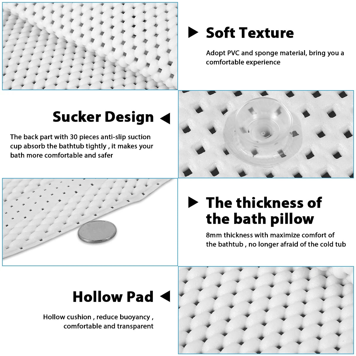 AquaLuxe Full Body Bath Cushion - Non-Slip Spa Pillow with Suction Cups