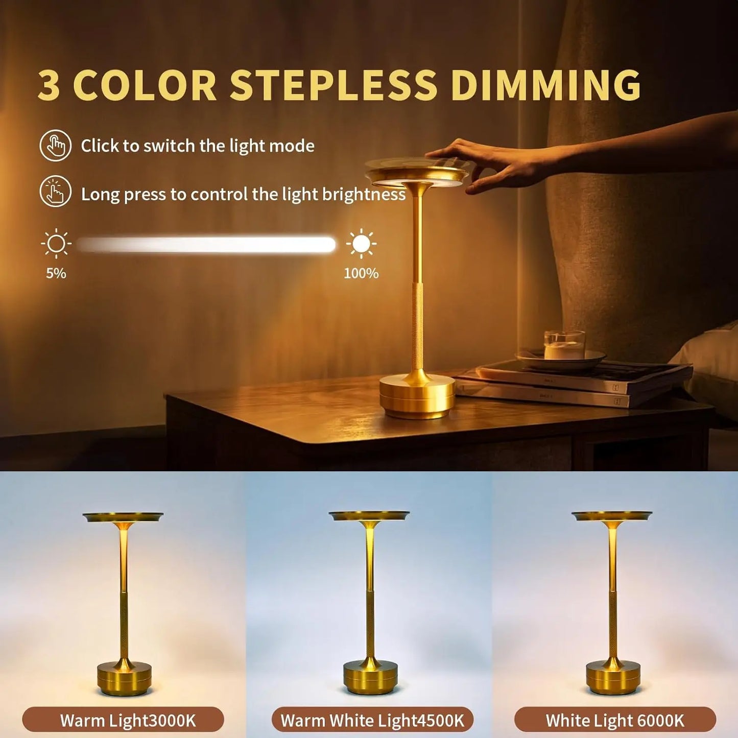 LumoTouch - Rechargeable LED Table Lamp with Touch Sensor