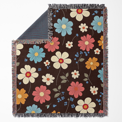 Retro Flower Woven Blanket