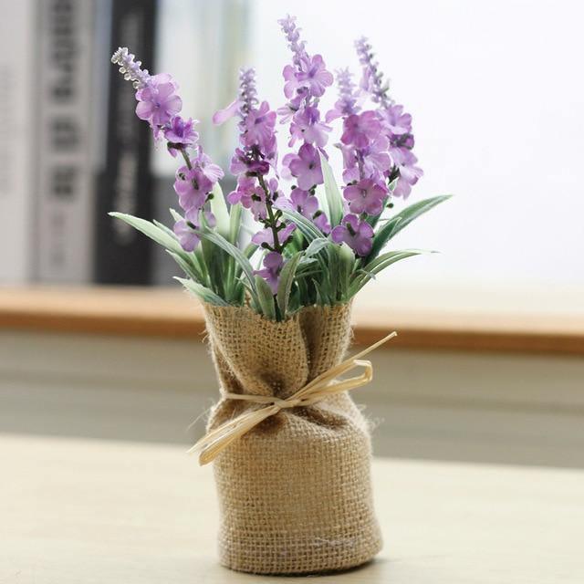 mini lavender plant Mini Magnetic Faux Lavender Plants Set of 4 in Burlap Sack