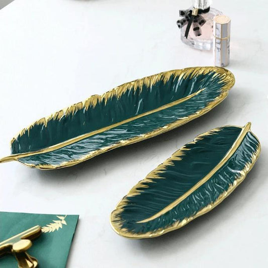 Handmade Ceramic Banana Leaf Trays - Decorative Serving Dishes in 3 Elegant Colors