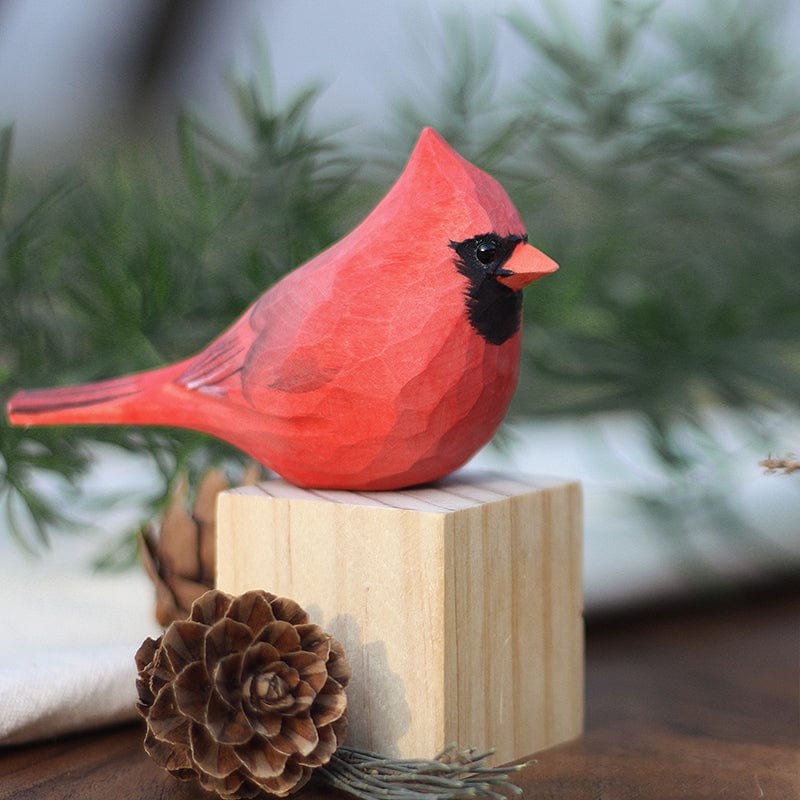 Cardinal Flycatcher Handmade Animal Wood Carving Ornament