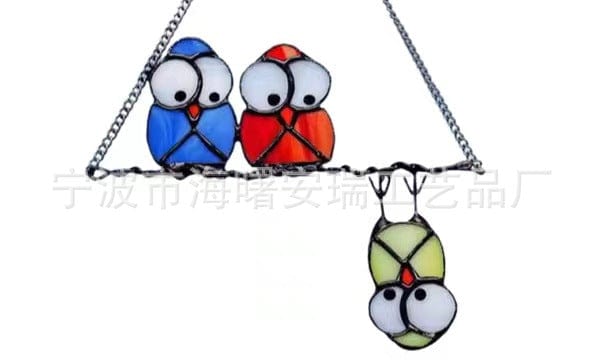 Three Birds Stained Glass Window Hanger