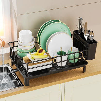 KitoDry - Compact Dish Draining Rack with Cutlery Holder