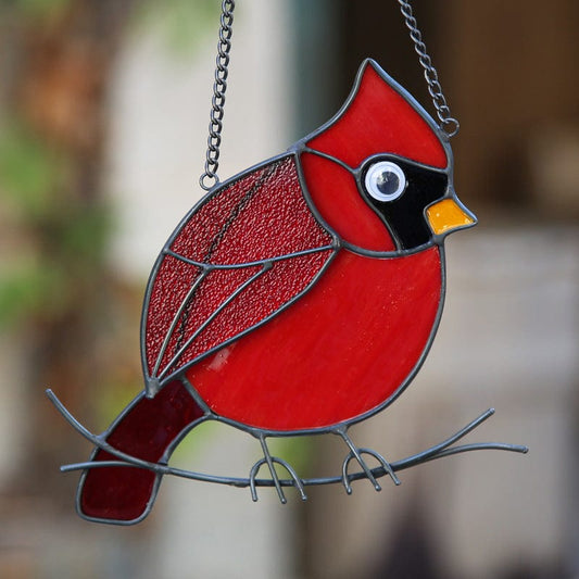 Cardinal Crystal Suncatcher | Stained Glass