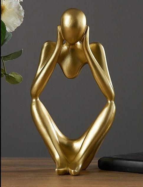 Abstract Thinker Figurine Sculpture in High-Strength Resin for Modern Home Decor - Minimalist Design, 8cm x 13cm, Available in White, Black, Gold