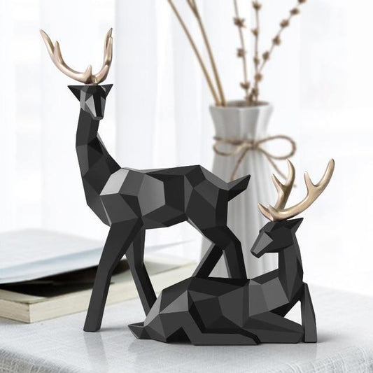 Scandinavian Resin Reindeer Sculpture Set of 2 for Modern Home and Wall Decor
