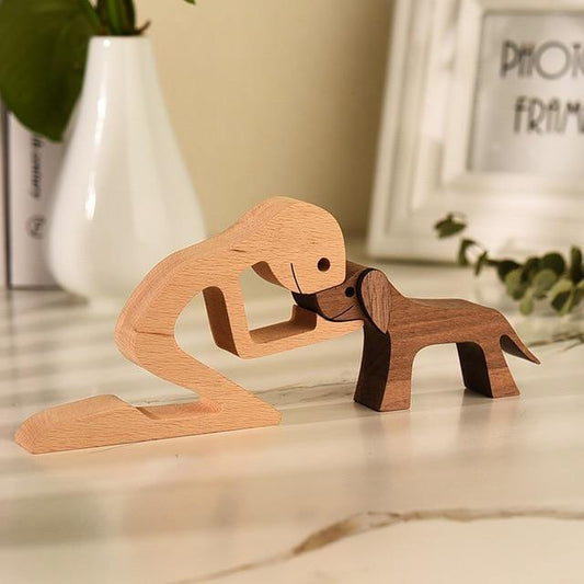 Handcrafted Wooden Dog Figurine for Home Decor - Unique Natural Finish Pet Sculpture