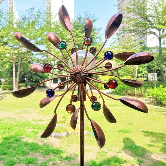 Solar Powered Glass Ball Wind Spinner - Bronze - Garden Decor - HomeRelaxOfficial