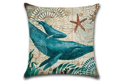 Marine Life Pillow Cover - Whale / 18”x18” or 45cm x 45cm - Cushion Covers - HomeRelaxOfficial
