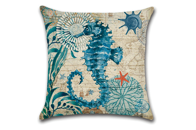 Marine Life Pillow Cover - A hippocampus / 18”x18” or 45cm x 45cm - Cushion Covers - HomeRelaxOfficial