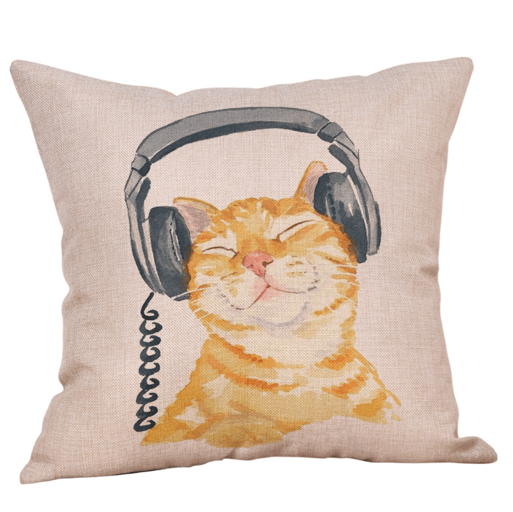 Adorable Cat Pillow Cover - Headphones - Cushion Covers - HomeRelaxOfficial