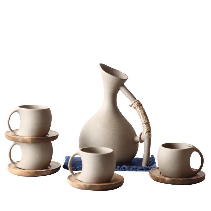 Porcelain Ceramic Set - Set (Kettle + 4 Mugs) - Kitchen - HomeRelaxOfficial