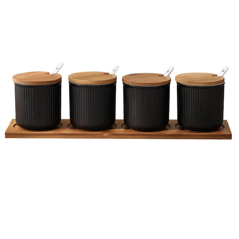 Nordic Ceramic Seasoning Jar Set For Spices - Black / 4 Jars - Kitchen - HomeRelaxOfficial