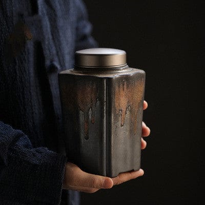 Antique Gilt Hand-Packed Tea Caddy Ceramic Stoneware Airtight Jar Large - Kitchen - HomeRelaxOfficial