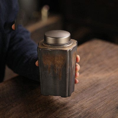 Antique Gilt Hand-Packed Tea Caddy Ceramic Stoneware Airtight Jar Large - Kitchen - HomeRelaxOfficial