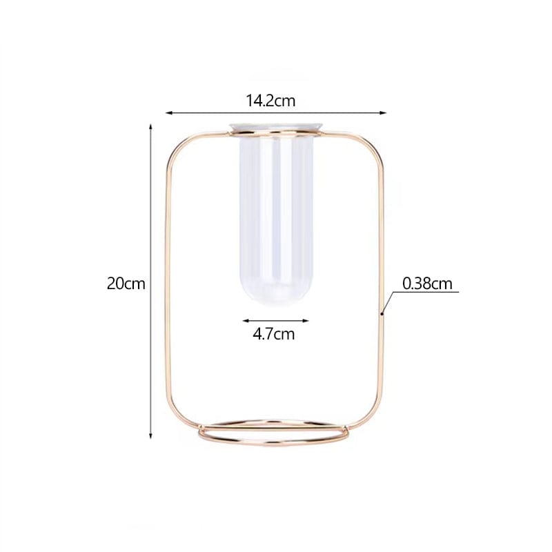 Nordic Style Simple Geometric Metal Wrought Iron Transparent Glass Hydroponic Vase - Champagne gold trumpet - Vases - HomeRelaxOfficial