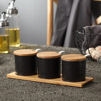 Ceramic Seasoning Jar Set For Spices - Ripple black - Kitchen - HomeRelaxOfficial