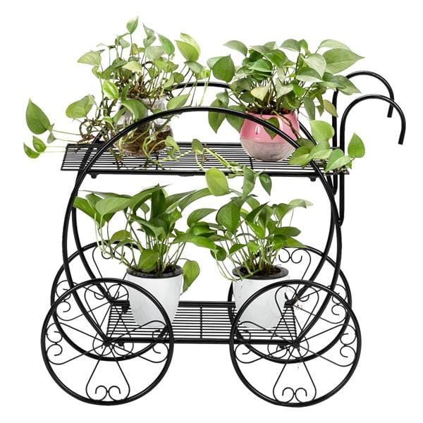 Paint With Handle Cart Shape 2 Layer Plant Stand Black - HomeRelaxOfficial