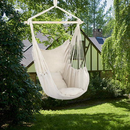 Hanging Rope Chair with Pillows - Beige - HomeRelaxOfficial