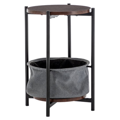 MDF, Double-layer Round Tea Table with Storage, Gray - HomeRelaxOfficial