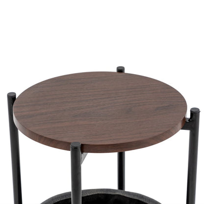 MDF, Double-layer Round Tea Table with Storage, Gray - HomeRelaxOfficial