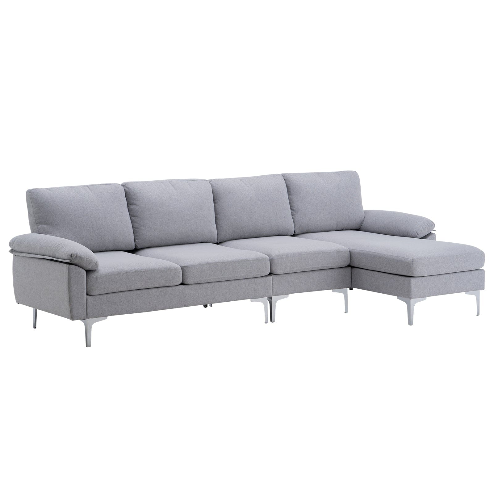 290*137*85cm L-Shaped Fabric With Chaise Iron Feet 4 Seats Indoor Modular Sofa Light Gray - HomeRelaxOfficial