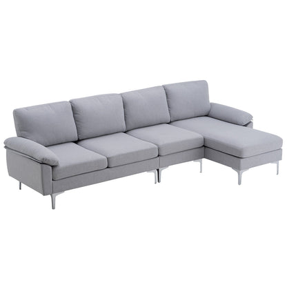 290*137*85cm L-Shaped Fabric With Chaise Iron Feet 4 Seats Indoor Modular Sofa Light Gray - HomeRelaxOfficial