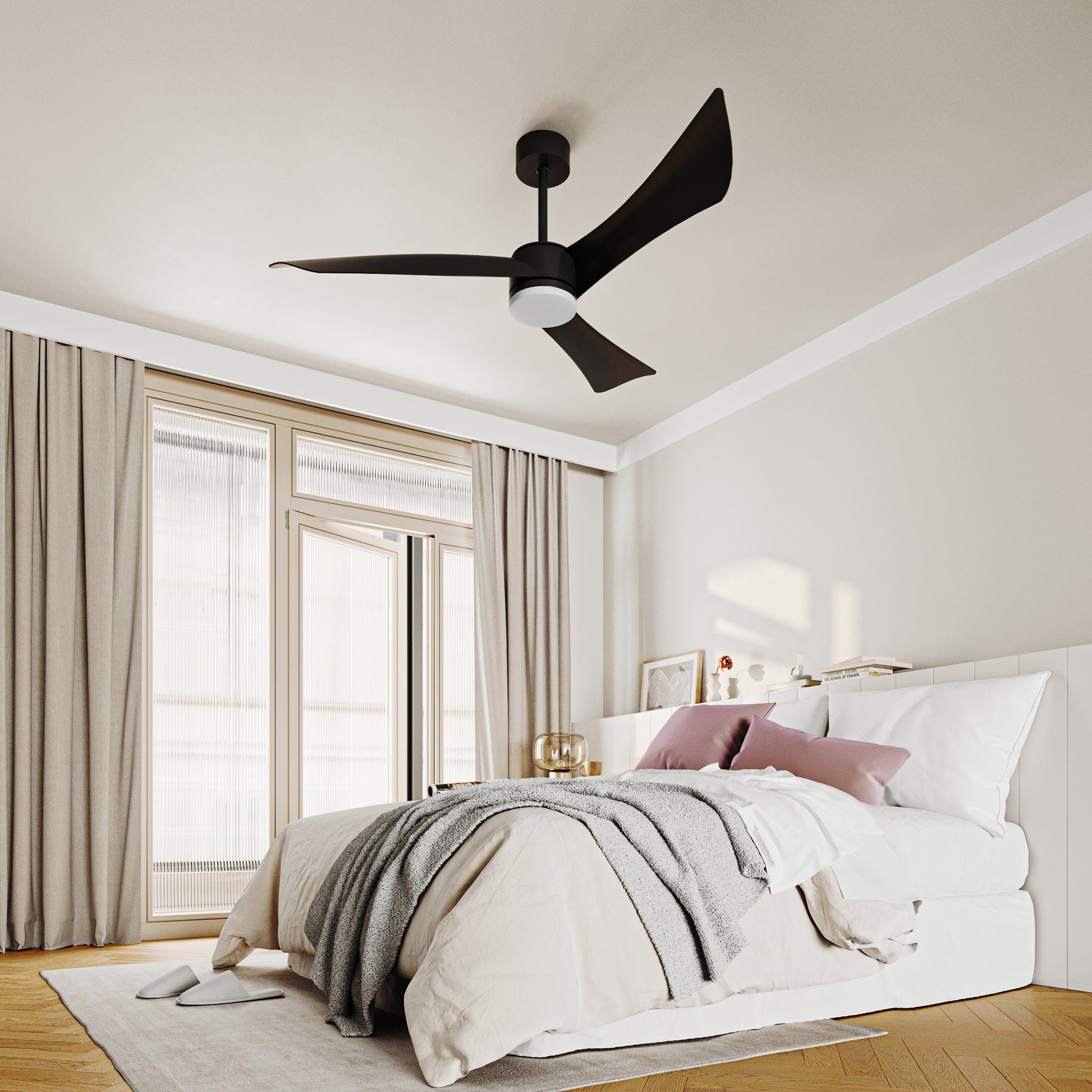 52 Inch Modern Ceiling Fan with Integrated LED Light & Remote Control - Black - Default Title - HomeRelaxOfficial