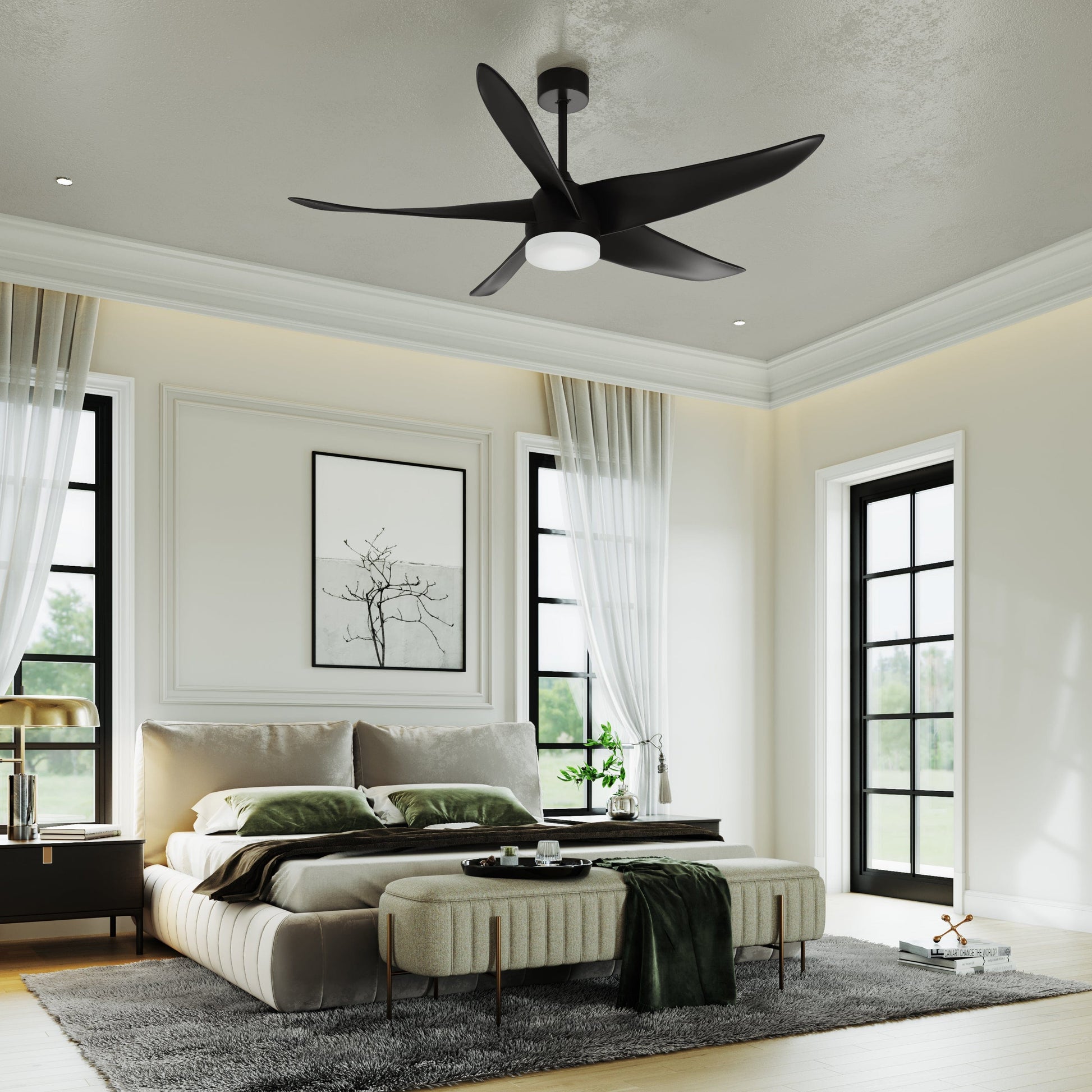 60 Inch Ceiling Fan with Integrated LED Light & Remote Control - Black - HomeRelaxOfficial
