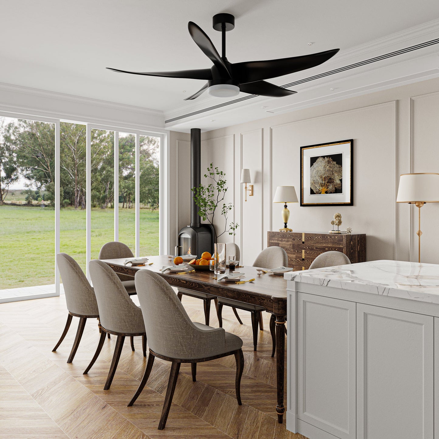 60 Inch Ceiling Fan with Integrated LED Light & Remote Control - Black - HomeRelaxOfficial