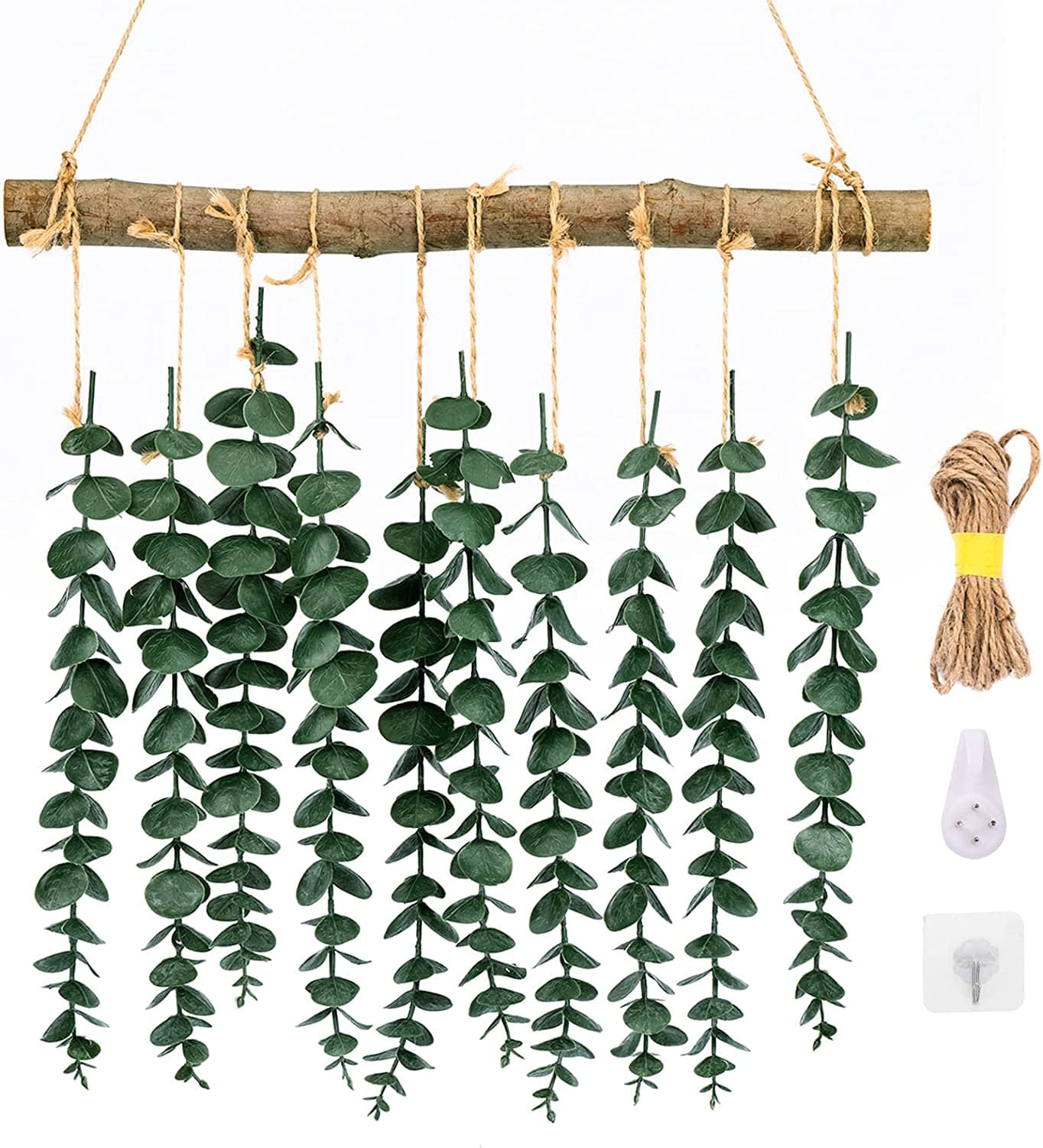 Artificial Eucalyptus Wall Hanging Decor, Greenery Plants for Boho Home, Bedroom, Bathroom, Nursery, Living Room, Farmhouse Rustic, Fake Eucalyptus Decorations with Wooden Stick（Shipment from FBA) - HomeRelaxOfficial