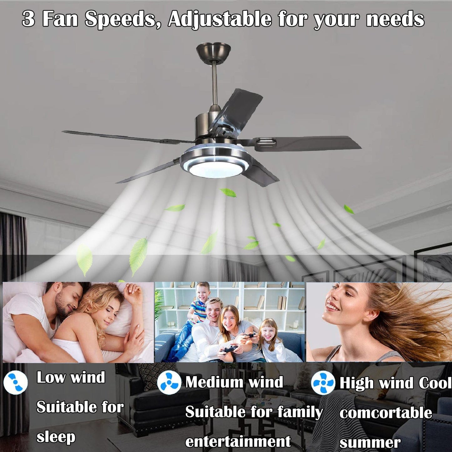 52 Inch Ceiling Fan with Light (5-Blades) - HomeRelaxOfficial