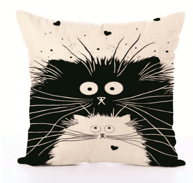 Black & White Cat Pillow Cases - Harry & Albert - Cushion Covers - HomeRelaxOfficial
