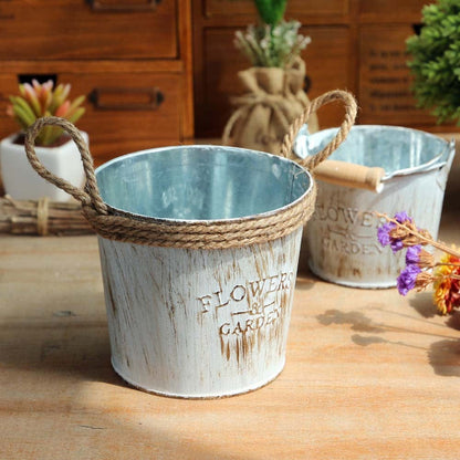 Retro Iron Flower Bucket Dry Flower Vase Decoration Flower Pot - White - Garden Decor - HomeRelaxOfficial