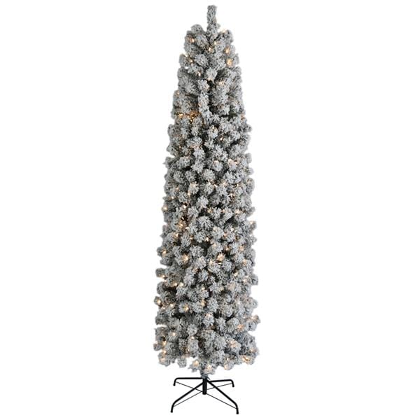 Flocked Pencil Christmas Tree with Lights - 7.5ft - HomeRelaxOfficial