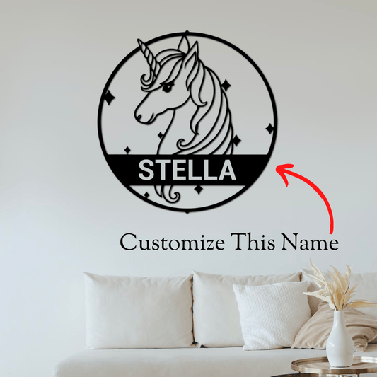 Cute Unicorn Monogram - Steel Sign - Black / 12" - Custom - HomeRelaxOfficial