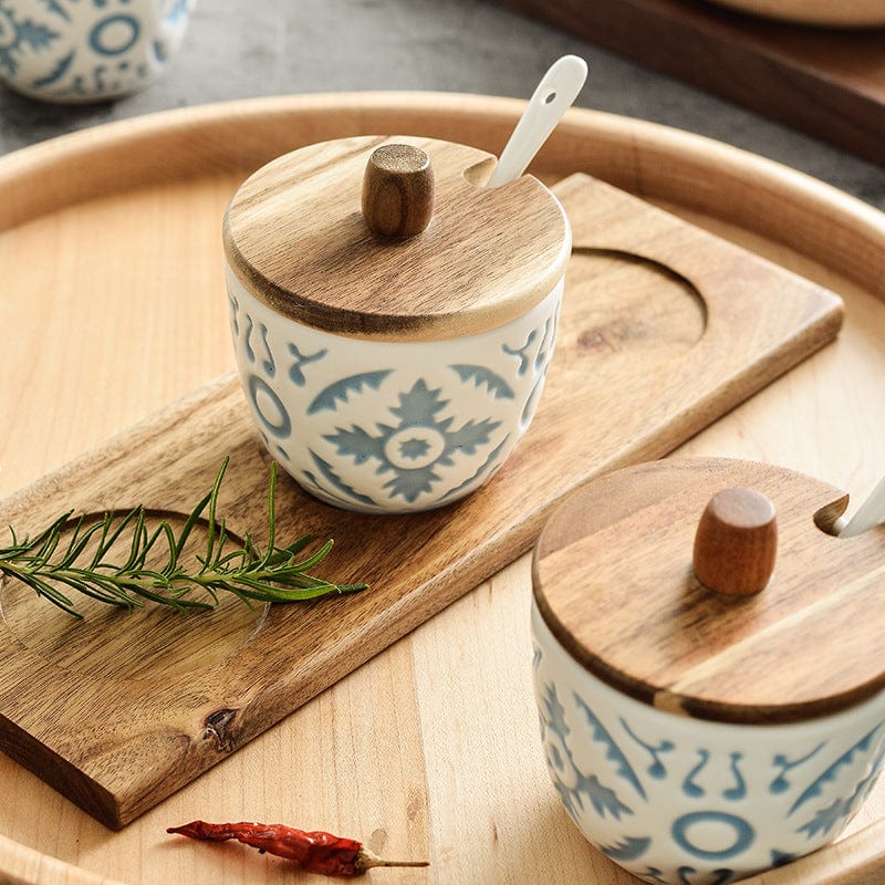 Ceramic Spice Jars With Bamboo Lid Spice Container Sugar Bowls