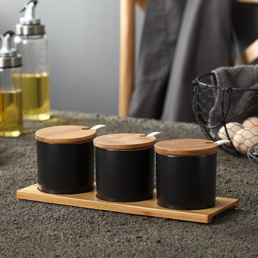Ceramic Seasoning Jar Set For Spices - Black - Kitchen - HomeRelaxOfficial