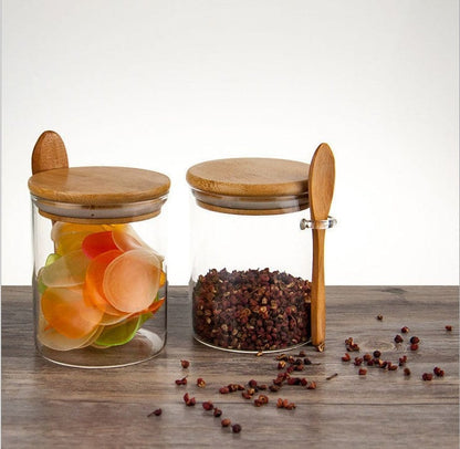 Seasoning Bamboo Storage Jar - Single sealed jar with spoon - Kitchen - HomeRelaxOfficial