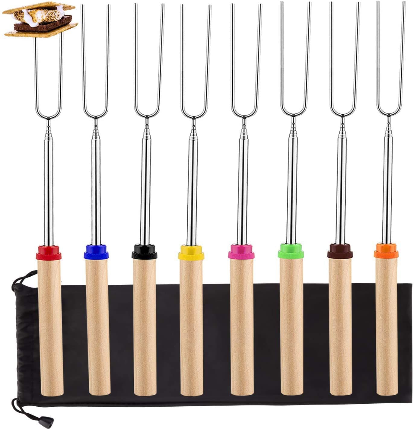 Retractable Wooden Stick Marshmallow Stick Grill Fork - 8pcs nonwoven bags - 0 - HomeRelaxOfficial