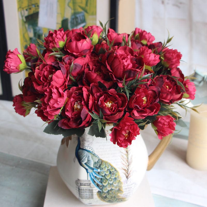 European-style Mini Peony And Peony Five-color Artificial Flower Artificial Flower Silk Flower Artificial Flower Set - Red / Ten flowers - Artificial Flower - HomeRelaxOfficial