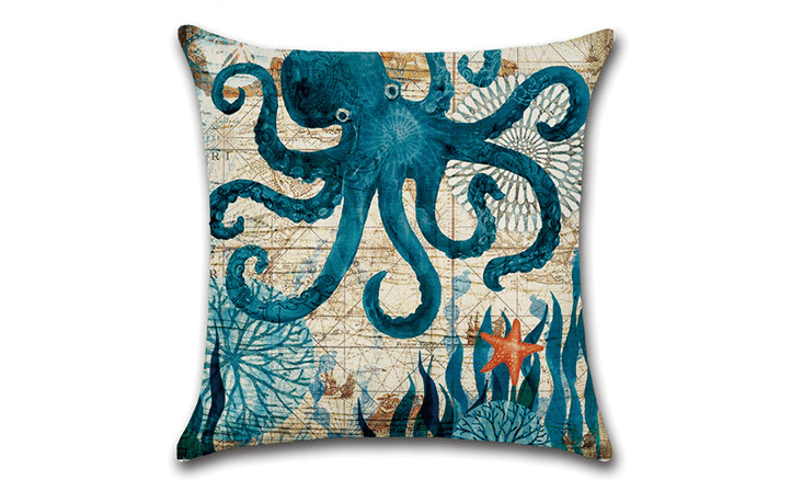 Marine Life Pillow Cover - Octopus / 18”x18” or 45cm x 45cm - Cushion Covers - HomeRelaxOfficial