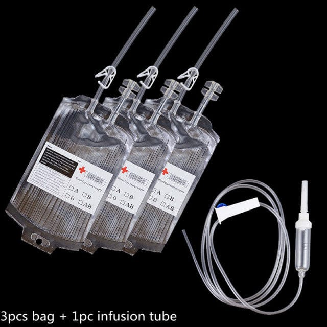 Halloween Blood Bags for Drinks - 3x Blood Bags + 1x Infusion Tube - HomeRelaxOfficial