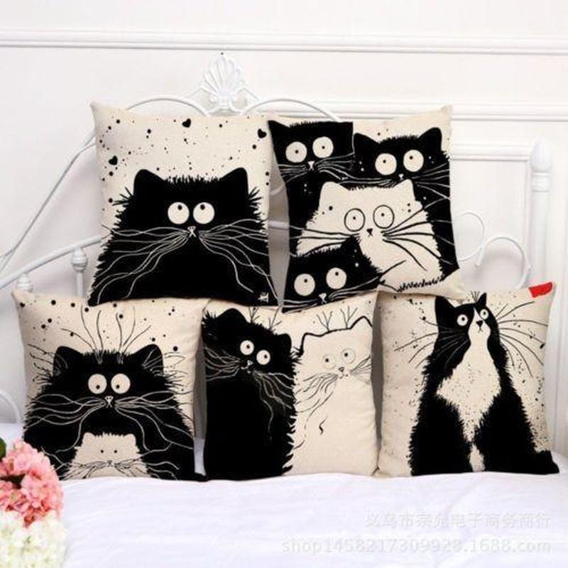 Black & White Cat Pillow Cases - Family Bundle (All 5 - Get 2 FREE Covers) - Cushion Covers - HomeRelaxOfficial