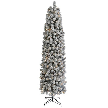 Flocked Pencil Christmas Tree with Lights - 7.5ft - Default Title - HomeRelaxOfficial