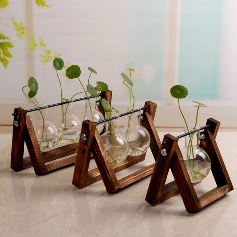 Swing Wooden Stand Hydroponic Plant Container Glass Vase - Vases - HomeRelaxOfficial