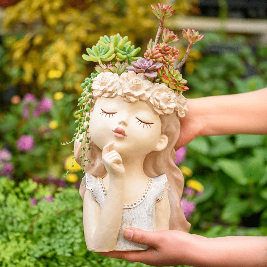 Cute Lady Cactus Vase - Pensive fairy - Vases - HomeRelaxOfficial
