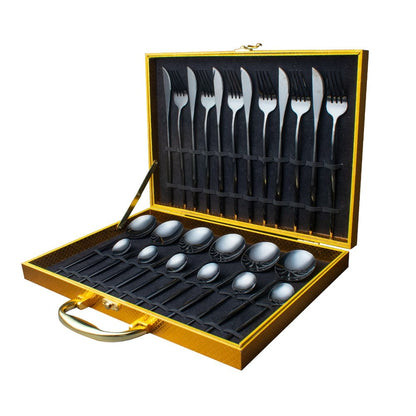 Unique 24pcs Cutlery Set Stainless Steel - Black With Box - 0 - HomeRelaxOfficial