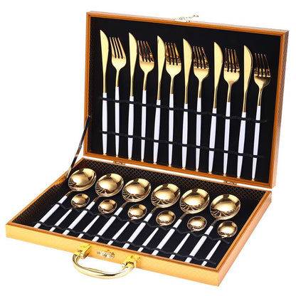 Unique 24pcs Cutlery Set Stainless Steel - White Gold With Box - 0 - HomeRelaxOfficial